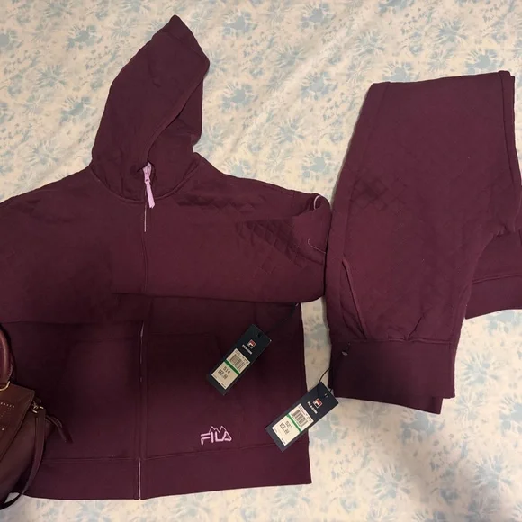 Fila Burgundy Quilted Tracksuit - Picture 3 of 16